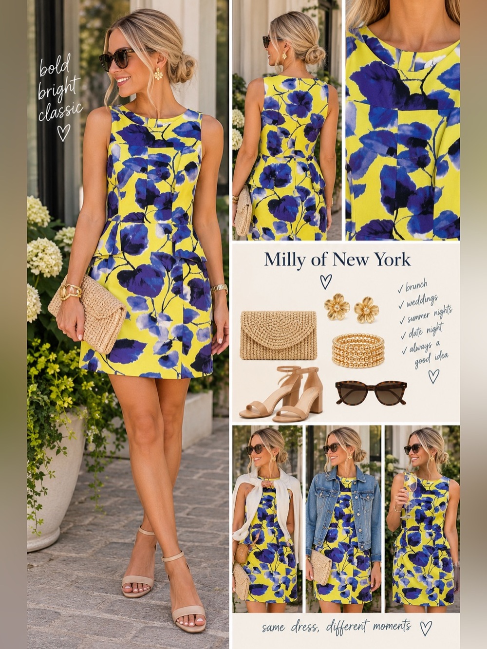 Milly of New York Yellow Floral Peplum Sheath Mini Dress Size 4